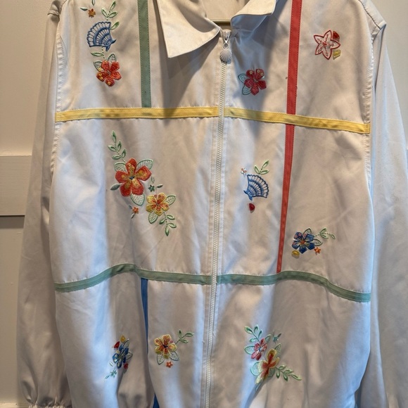 Alfred Dunner White Bomber Jacket with Colorful Embroidery - Picture 3 of 8